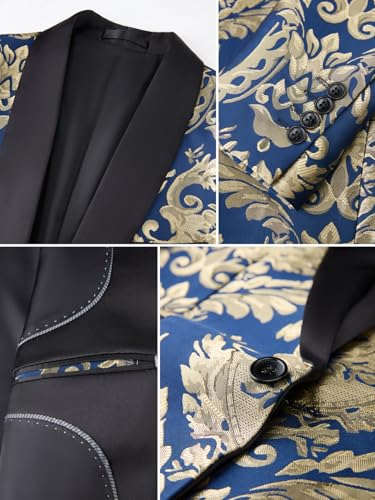 Men's Suit 3-Piece Shawl Lapel Tuxedo Set | Floral Jacquard Blazer Jacket, Slim Fit Vest & Pants for Wedding Prom2