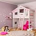 Produktbild Jugend- und Kinderbett, Hochbett, Mädchenbett, Etagenbett, Spielhaus in zartem Creme-weiß/rosa (mit Türchen)