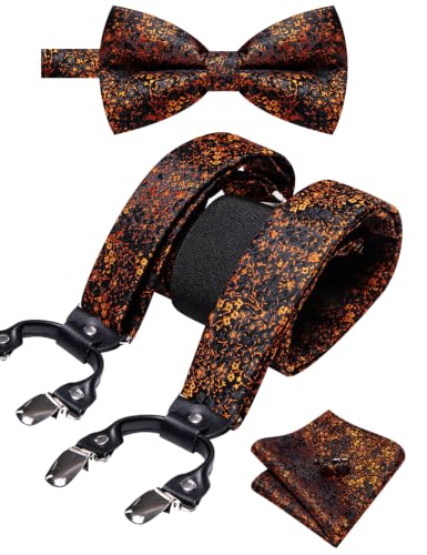 Image of YOHOWA Men Suspenders 6 Clips Strength Adjustable Y Braces Pre-Tied Bow Tie Set Formal Wedding Party