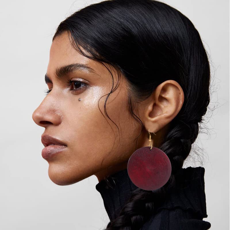 MALOYANVE African Wooden Earrings for Women Unique Ethnic Vintage Bohemian Nature Handmade Wooden Dangle Drop Earrings Lightweight Boho Retro Geometric African Teardrop Wood Statement Earrings Jewelry3