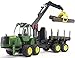 BRUDER - 02133 - Porteur Forestier JOHN DEERE 1210E Vert avec Remorque et Rondins