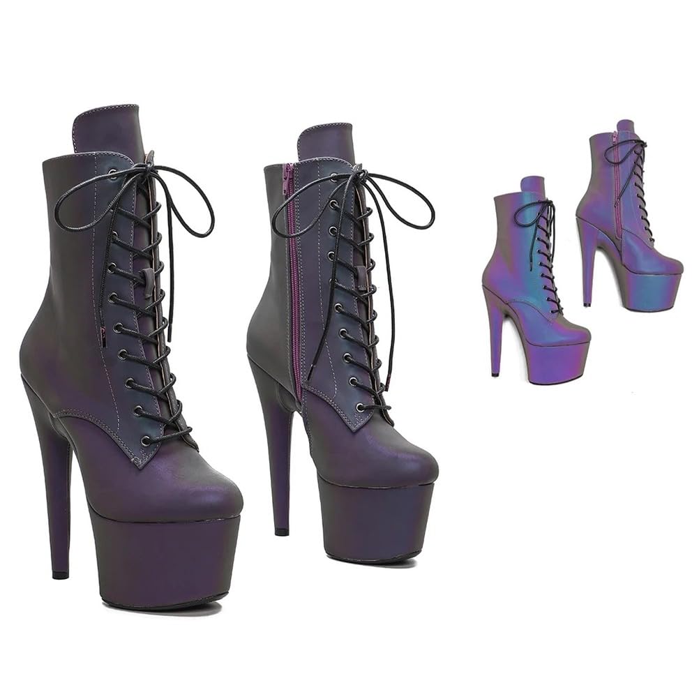 Stivaletti con Tacco a Spillo Riflettenti da Donna, Stivaletti con Plateau Estremo con Tacco Ultra Alto Stile audace per Ballerine di Pole Dance spogliarelliste