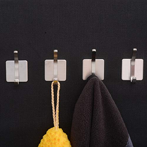 YIGII Towel Hook/Adhesive Hooks - Bathroom Hooks Wall Hooks Bath Show Robe Hook Self Adhesive Coat Hook Stick on Wall Stainless Steel Brushed 4-Pack - Thumbnail 3