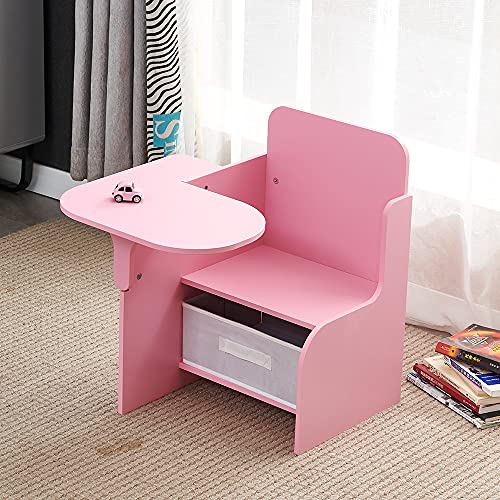 MeJa Kids Table & Chair Set, Children's Wooden Writing Desk Set with Storage Bin, Junior Toddler...