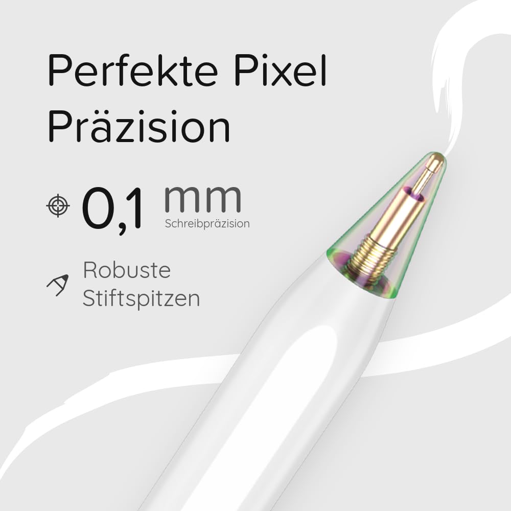 Stylus für iPad (ab 2018) mit Shortcut-Taste, Neigungserkennung & Handballenerkennung, magnetisch, USB-C Schnellladung, Batterieanzeige, Case & Ersatzspitzen