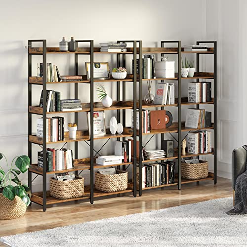 Seventable BC012-YW6-ST-VC Bookshelf 6 Tier With 4 Hooks, 67 Inch Industrial Wooden Bookcase thumb #1
