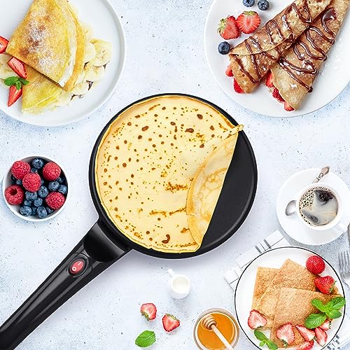 Crepes Maker, Elektrischer CrêpeMaker mit Griff, Antihaftbeschichtung, Heizfläche mit Ø 20 cm, 800W, Automatische Temperaturkontrolle, Einfache Bedienung, Für Crepes, Pancakes und Taccos. – Bild 3