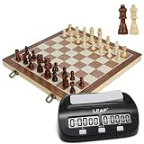 LEAP Classic Chess Clock Chess Timer and Wooden Chess Set 15.5’’ inch Chess Board Set Bundle