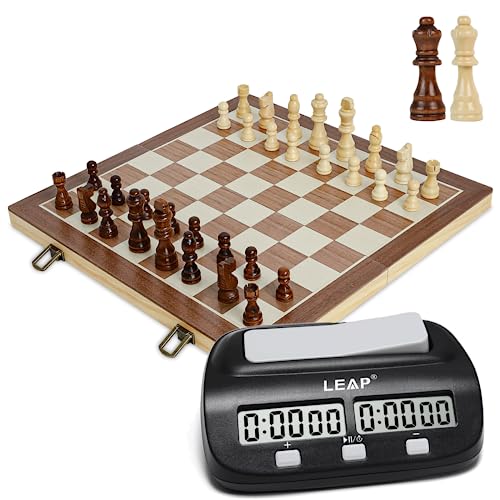 Leap Classic Chess Clock Chess Timer And Wooden Chess Set 15.5’’ Inch Chess Board Set Bundle #TOP10