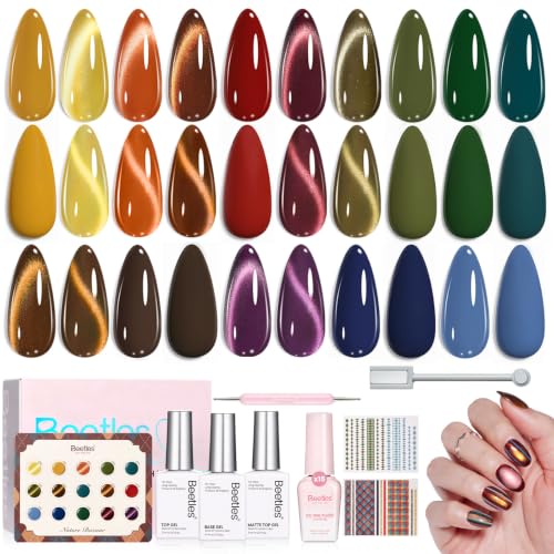 Beetles Fall Gel Nail Polish Kit With Cat Eye Colors, Base &amp; Top Coat
