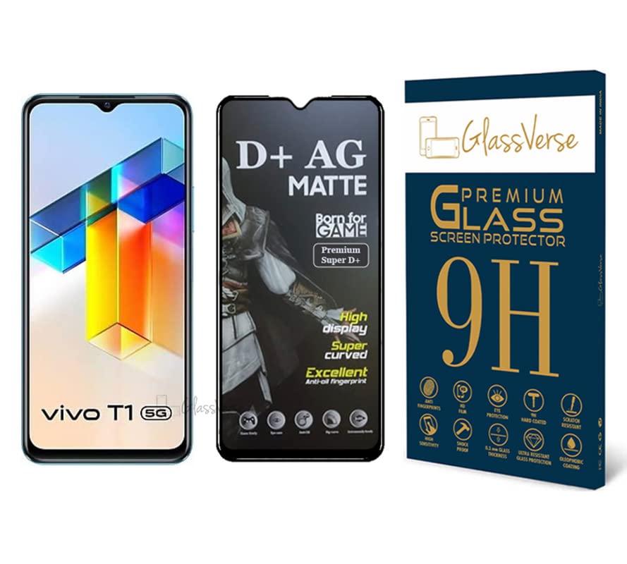GlassVerse D+ Matte Tempered Glass With 18H Hardness For Vivo T1 5G(Pack Of 1) With Free Installation Kit Full Screen Coverage If Received Damaged-6.58 Inch