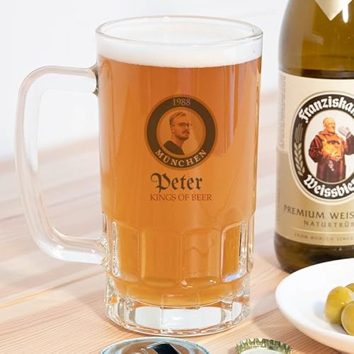 Wanapix | Bierglas Personalisiert mit Namen und Foto | Bierkr&uuml;ge aus Glas | 500 ml | Bierkr&uuml;ge zum Verschenken | M&uuml;nchen