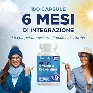 Integratore Occhi con Luteina e Zeaxantina Alto Dosaggio,180 capsule (6 mesi di fornitura), Integratore Vista con Mirtillo Nero, Acido ialuronico, Vite Rossa, Vitamina E, Zinco, Vitamina B12. Optilys