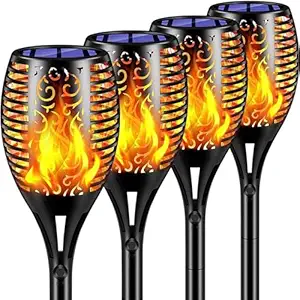 TECH LOGO ELECTRONICS Pack 1 Solar Torch Mashaal Lights: Ultra-Bright Solar Outdoor Lights with Flickering Flame, Waterproof Design for Garden Yard Pathways, Auto On/Off (Warm Yellow)
