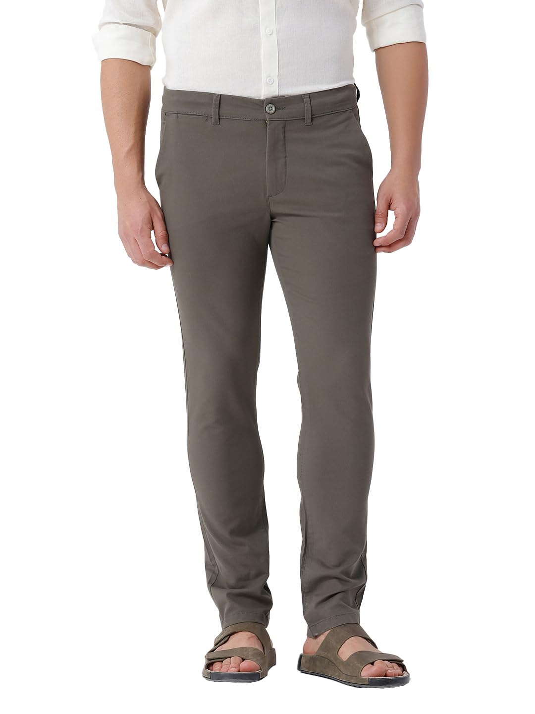 crocodile Men Slim Fit Casual Chinos Trouser | Solid | Mid Rise | Full Length | Button Closure Grey-picture-10