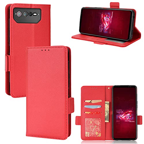Image of Rfvzubemok Compatible with Asus ROG Phone 6 5G Case,PU Leather kickstand With Card Holders Compatible with Asus ROG Phone 6 Pro 5G Flip Magnetic Closure Wallet Cover Red