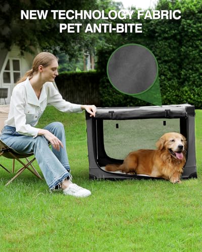 30 x 21 x 21 Inch Collapsible Soft Dog Crate for Dogs Up to 50 lbs, Portable Travel Pet Kennel with 4 Zip Doors, Foldable Indoor Outdoor Crate with Mat, Carry Bag, Grey - Image 7