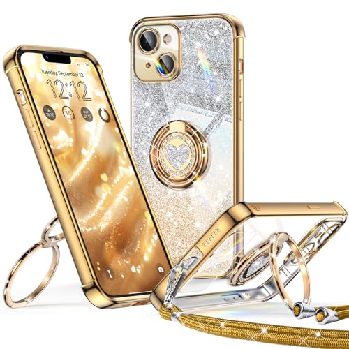 【Supporto ad anello a 2 vie a 360°】 questa custodia per cellulare iPhone 13 ha un anello a forma di cuore che può essere piegato di 180° e ruotato di 360°. Questo supporto a doppio anello supporta sia l'orientamento verticale che orizzontale con molteplici angoli regolabili. È stabile e offre comfort durante la lettura, la navigazione, la visione di film o FaceTime