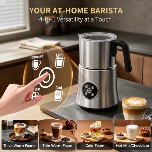Image of Milk Frother and Steamer, Electric Frother 900ML | All-in-1 Automatic Hot and Cold Foam Maker , Detachable Stainless Steel Jug for Latte, Cappuccino, Macchiato, Hot Chocolate