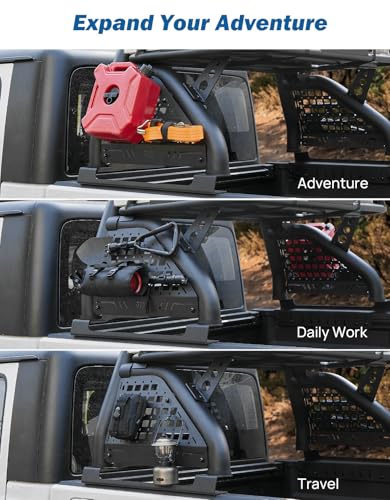 Image of JOYTUTUS Roll Bar with Cargo Basket for Mid-Size Truck, Extendable Chase Rack Pickup Sports Bar Compatible with Tacoma, Gladiator JT, Frontier, Canyon, Colorado, Ranger