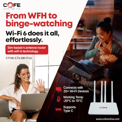 Image of COFE CF-05-CT04 WiFi 6 4G SIM Router | 300Mbps | Type-C Power | 4 Antenna | Upto 32 Devices