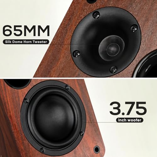 Image of Saiyin Powered Bluetooth Bookshelf Speakers | 30W*2, 3.75 Inches Woofer, Bluetooth /Optical /Auxiliary /RCA Inputs, TV /Turntable /Record Player /Computer /PC