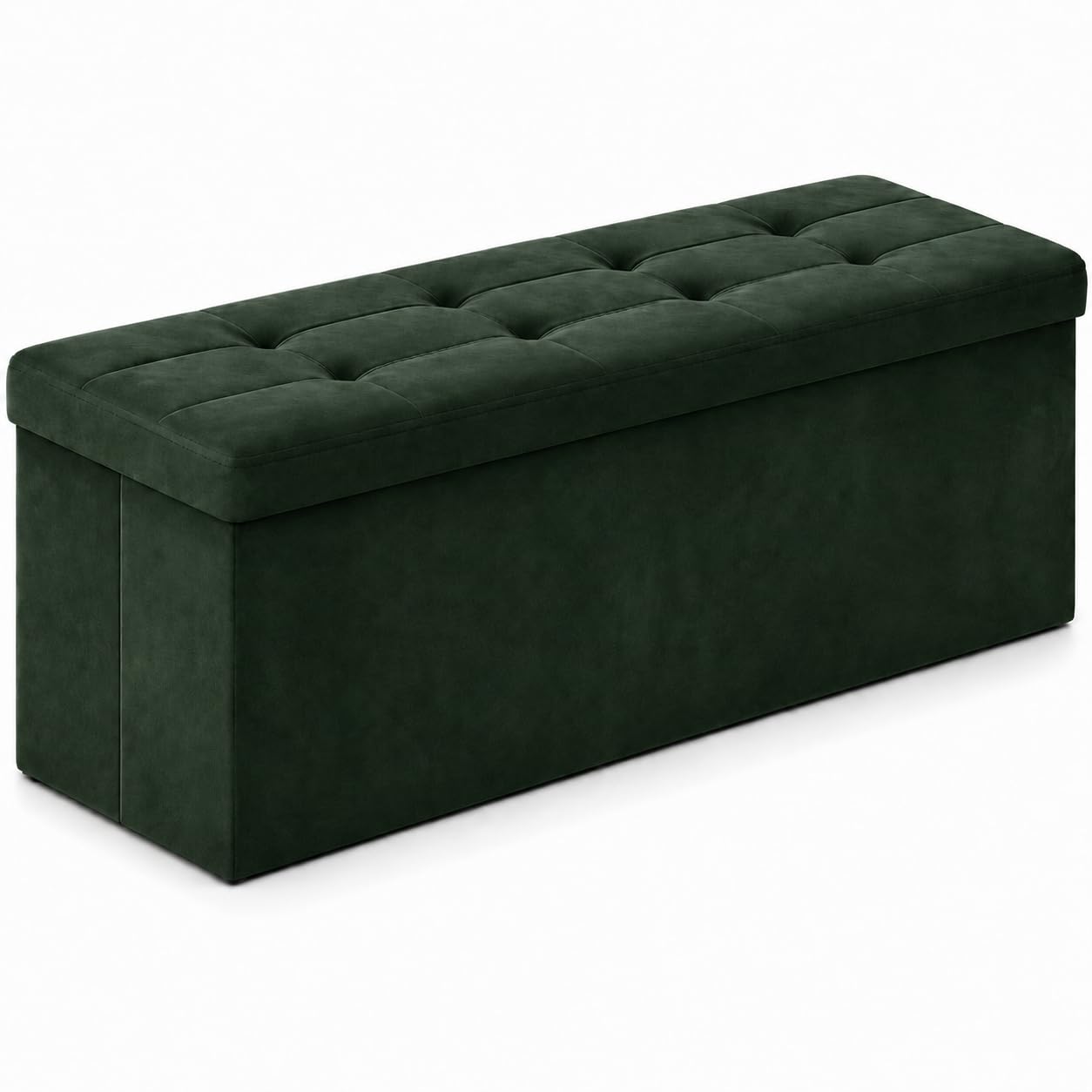 ALASDO 43 Inch Folding Storage Ottoman Bench with Hidden Storage, Velvet Storage Ottoman Foot Rest Stool, End of Bed Bench for Bedroom, Living Room, Entryway and Closet, Dark Green