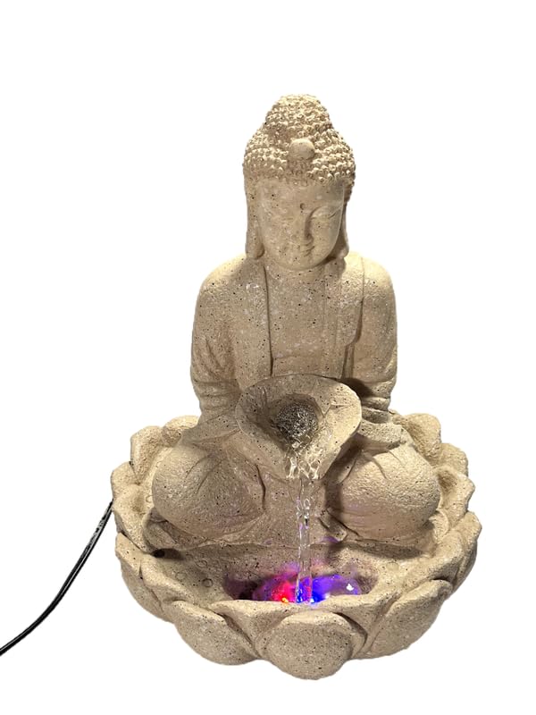 DGC Lotus Buddha Water Fountain with LED Lights & Water Pump | Tabletop Water Fountain | Vaastu Kamal Buddha Fountain for Home, Office, Garden Or Gifting (Beige, 23x15x34 CM)-image-48