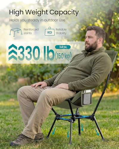 Image of SONGMICS Lightweight Backpacking Chair, Adjustable Height, Steel Frame | 330 Lb Capacity, 2 Storage Pockets, for Outdoor Travel, Green UGCB051CZ01