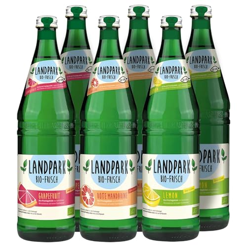 Landpark Bio-Erfrischungsgetränk Probierpaket 6 x 0,75 L in der Glasflasche | ohne Zucker und Süßungsmittel | mit Kohlensäure | Wasser mit Geschmack | Ideal auch für Kinder und Diabetiker