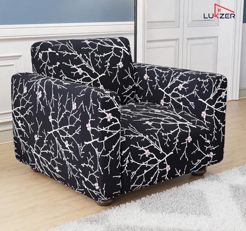 Image of Lukzer 1 Seater Sofa Cover - Black Stem | 360 Fully Covered Anti-Slip Washable Couch Cover Protecter | 140 GSM Stretch Fit Polyester + Spandex Slipcover (90-140cm /SC-001-01)