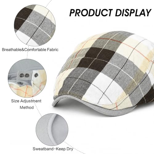 Image of 3Pcs Men's Newsboy Caps Cotton Cooling Hat Adjustable Flat Cap for Men