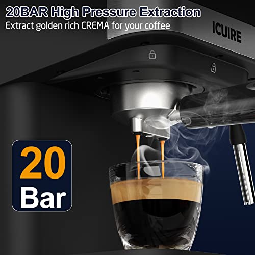Icuire Espresso Coffee Machine - 20 Bar Pump Semi-Automatic Espresso With Milk Frother, 1050W High Performance, 1.5L/50Oz Removable Water Tank, Perfect For Home Barista #TOP1