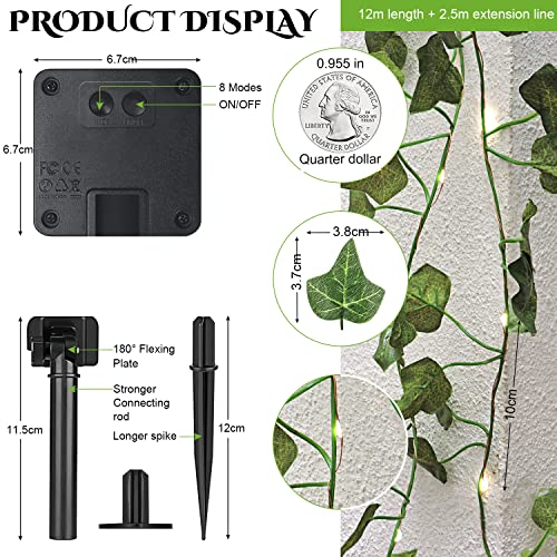A.bigwhale Lichterkette Außen Solar, Efeu Lichterkette mit 120 LED Lichterketten Outdoor 12M, Solar Lichterkette Aussen Wetterfest 8 Modi für Garten Balkon Terrasse Zimmer Deko