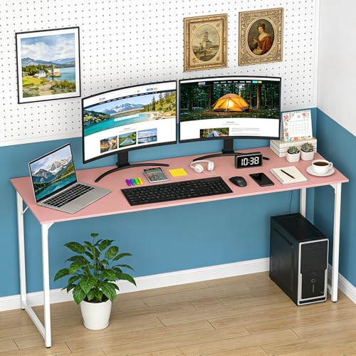 Image of BestOffice Computer Desk,Home Office Desk, Modern Simple Style for Home Office Study Writing (Pink, 63 Inch)