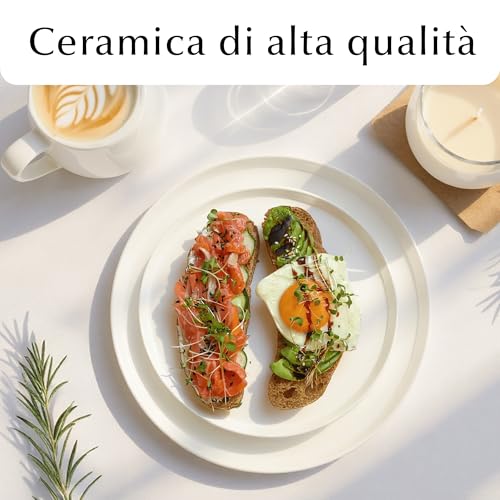MIAMIO β Set di piatti piani in ceramica per 4 persone/Servizio di piatti in ceramica da 4 pezzi, piatti moderni in gres, lavabili in lavastoviglie β Collezione Luxe (Bianco, Piatto piccolo (4x)) - immagine 5