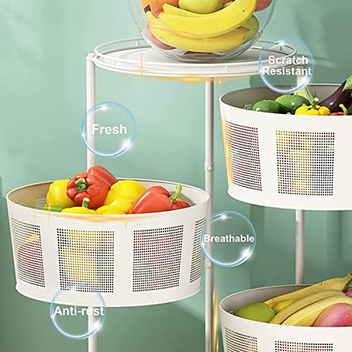 Pumpumly Rotating Kitchen Storage Shelf Rack 4 Tiers Round Metal Baskets for Fruit Vegetable Organizing for Kitchen,Bathroom,Living Room,White