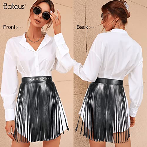 Women Leather Tassel Waist Belt Fringe Dress Belt Space Cowgirl Punk Rock Music Festival Outfit Accessory Black #TOP2