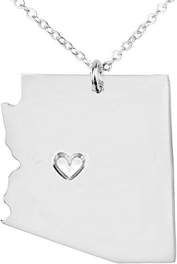 Meiligo 18K Gold Silver Country Map Charm Pendant Arizona State Map Necklace Jewelry