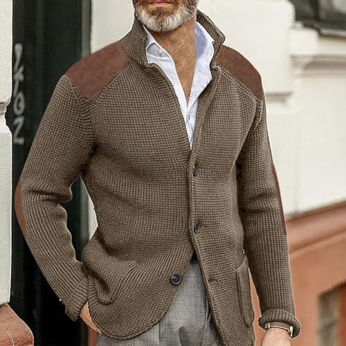 Mens Long Sleeve Cardigan Sweaters Casual Open Front Button Down Cable Knitted Chunky Warm Sweater with Pockets2