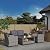 Outsunny 4 Pieces Patio Furniture Sets with Cushions, PE Rattan Wicker Conversation Chairs w/Two-Tier Coffee Table for Backyard Porch Garden Poolside and Deck, Charcoal