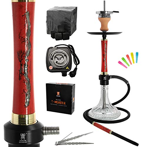 Kaya ELOX Eco Woodseam Komplett Set 64cm - Alu Wasserpfeife, 1 Anschluss inklusive Elektrischem Kohleanzünder, 1kg Kohle…