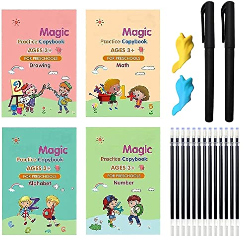 JL Sank Magic Practice Copybook For Kids(4 BOOK + 1 PEN + 10 REFILL + 1 GRIP) Magic Book For Kids, Magic Practice Copy Book For Kids, Reusable Calligraphy Books For Kids