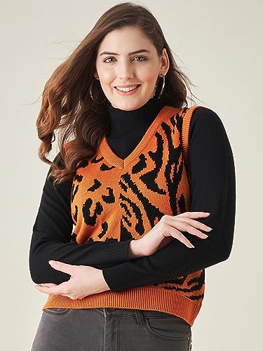 Image of Modeve Printed V Neck Sleeveless Sweater for Women||Winterwear||