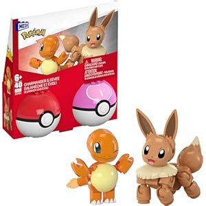 MEGA Pokémon Action Figure Building Toys Set, Poké Ball 2-Pack, Charmander and Eevee with 40 Pieces, for Kids