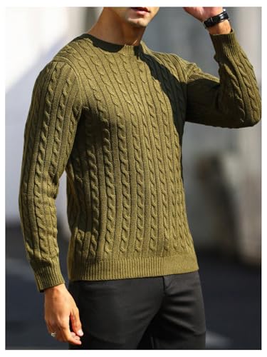 Men's Cable Knit Round Neck Sweaters Long Sleeve Slim Fit Pullover Tops Knitwear3