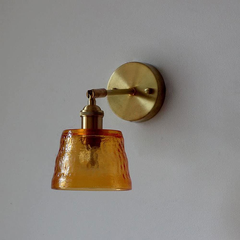 SMCCYYSD Wall Lamp, V-Intage Brass Light Rustic Hammered Glass Shade Hardwired Sconce With Switch, Copper Lamp Retro E27 Lighting Fixtures For Cafe Bar Restau,Brown