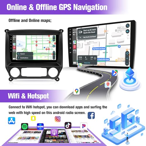 Leadfan Car Radio for Chevy Silverado GMC Sierra 2014 2015 2016 2017 2018 Replacement Stereo, Wireless Carplay Android Auto,GPS Bluetooth Backup Camera (2G+32G Without B.O.S.E System)