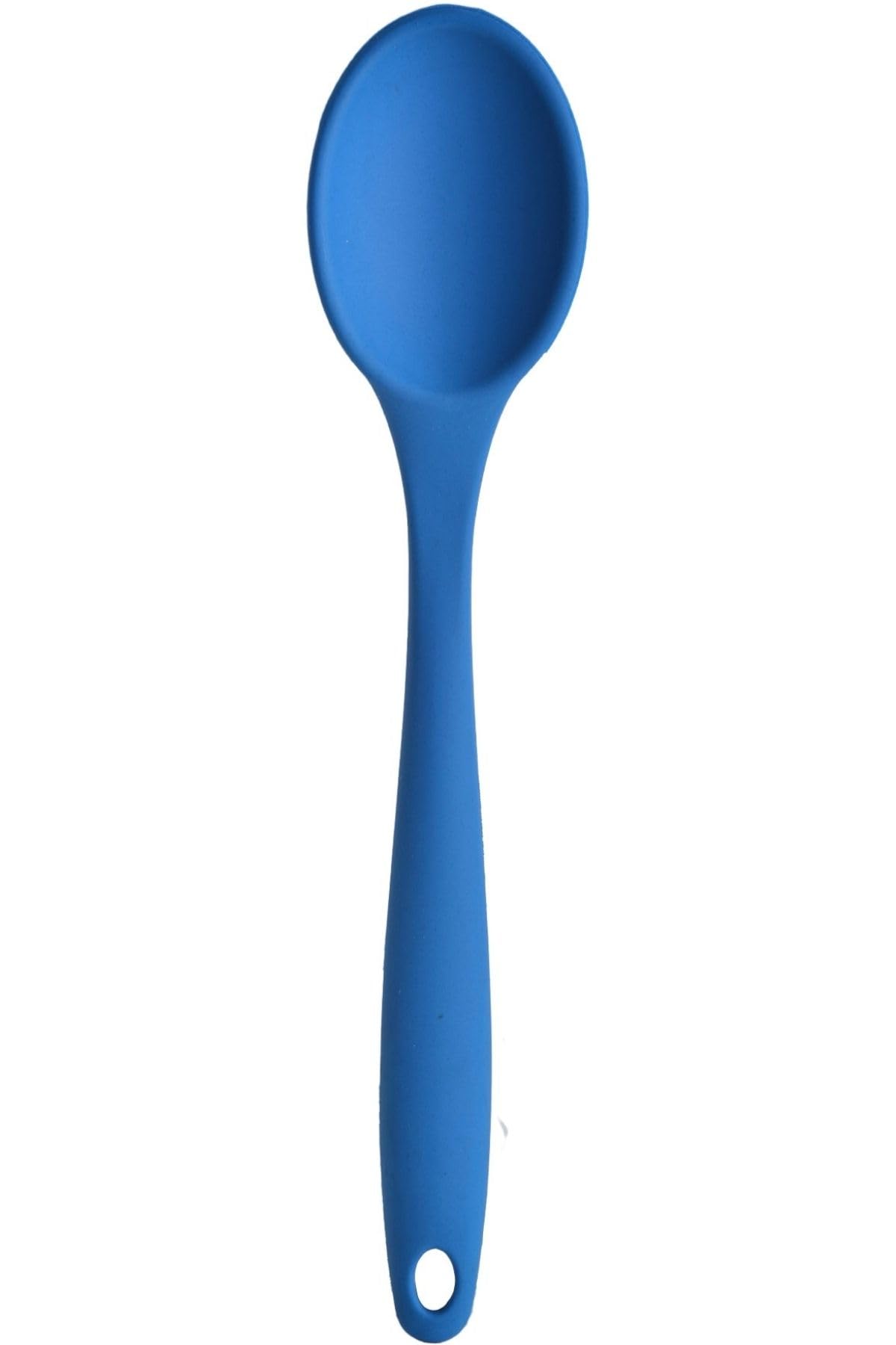 Silikon Servis ve Yemek Hazırlama Kaşığı, Yumuşak Uç, Komple Silikon, 27 cm, Mavi Kaşık, Yanmaz Yapışmaz, Tencere Çizmez, 1 Adet