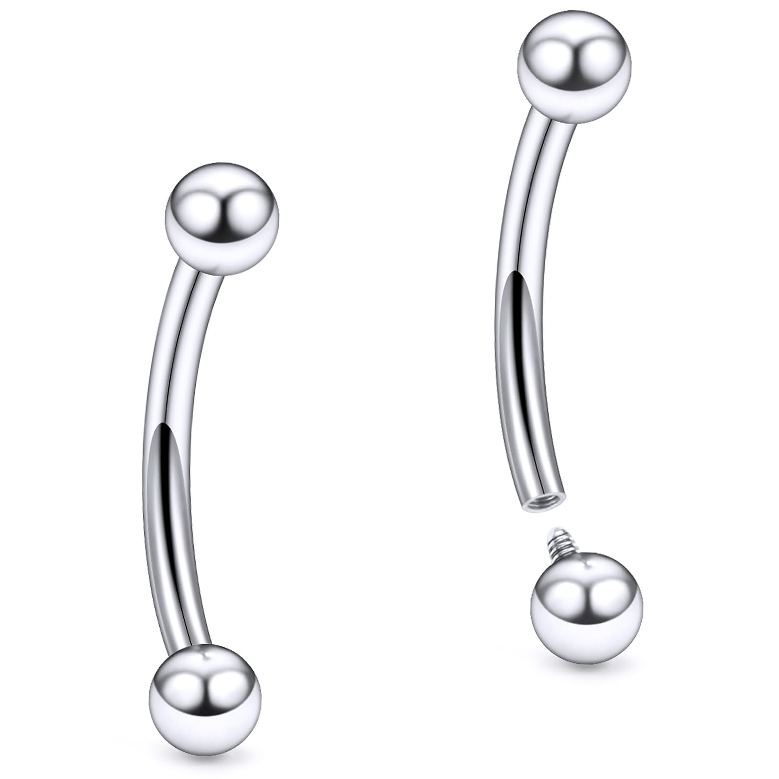 Rmsnxnnz 20G 18G 16G 14G 12G 8G 6G 4G 2G Astm F136 Titanium Internal Thread Eyebrow Piercing Jewelry Curved Barbell Vertical Labret Lip Daith Rook